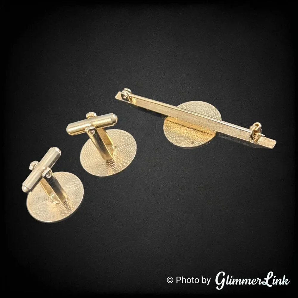 Vintage Music Themed Cello Piano Enamel Cufflinks & Bar Brooch Set